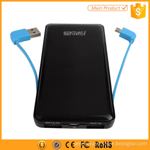 Built-in cables power banks portable battery charger 6000mah